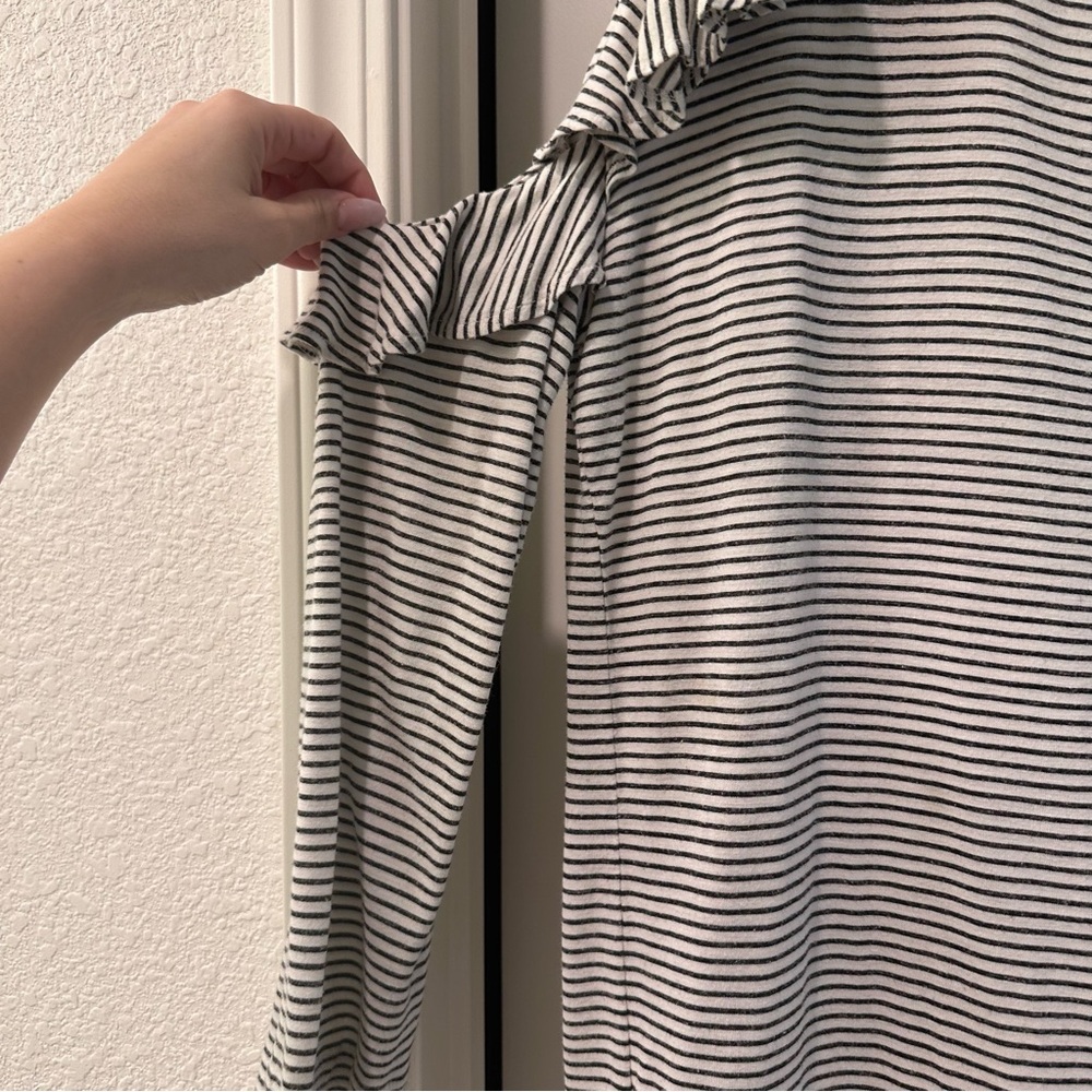 All Saints Striped Ruffle Sleeve Top - Black and White - Picture 4 of 5